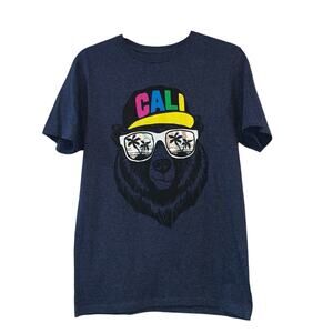 Ocean Current Cali Bear Graphic T Shirt Large Blue Palm Tree California Tee